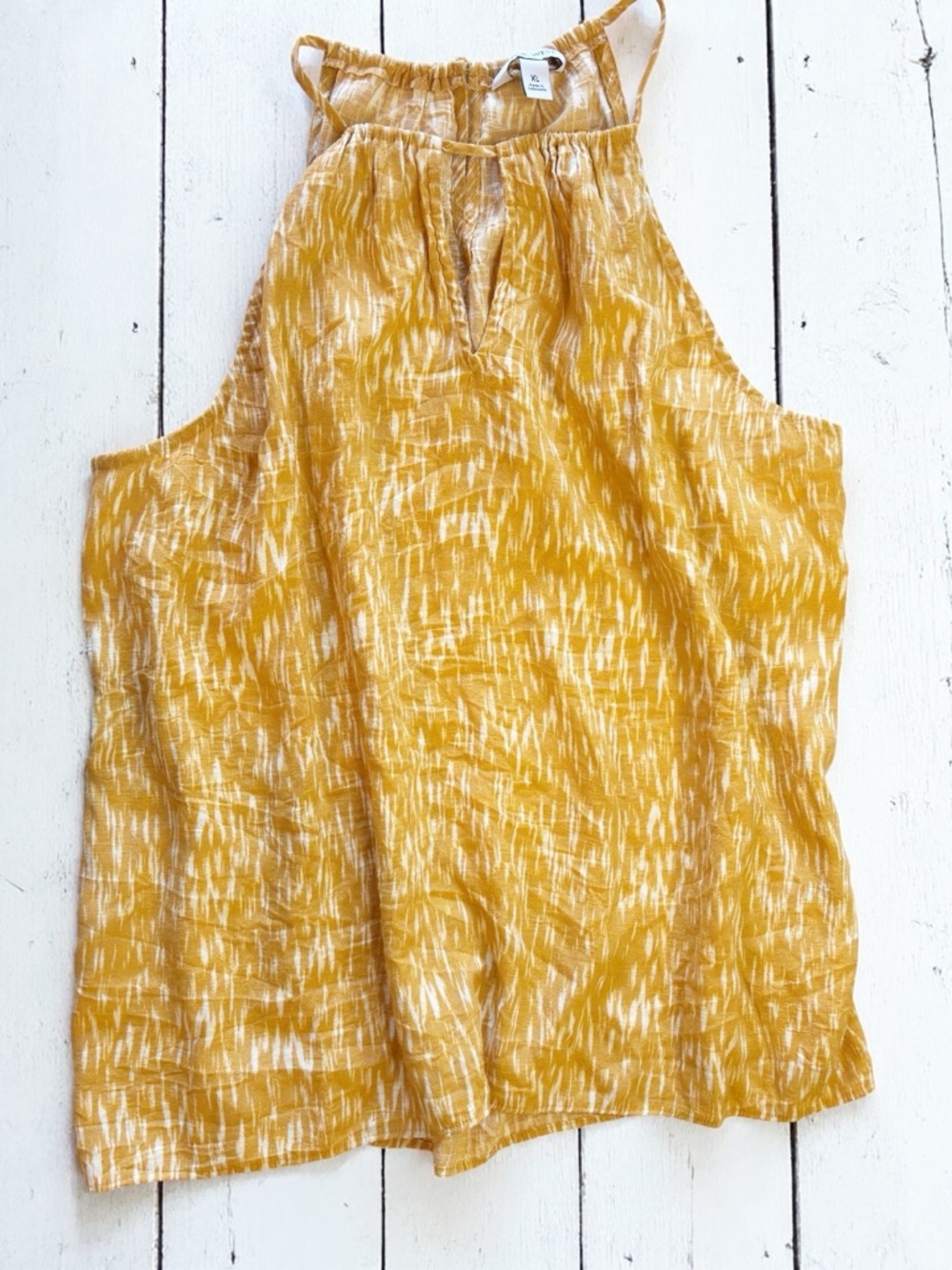 Nine West Mustard Yellow Halter Tank Top Ikat Print XL - Picture 2 of 6